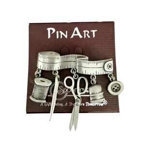 Vintage Signed JJ Sewing Crafter Quilter Dangling Charm Brooch NWT